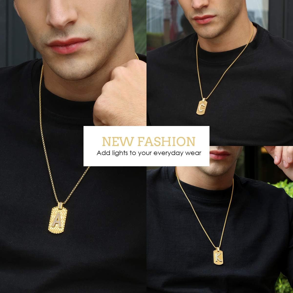 ETEVON Gold Initial Necklace for Men A-Z Letter Pendant Chain Capital Personalized Necklaces Fathers Day Graduation Gift for Him Birthday Jewelry for Boyfriend Husband Dad Son | 