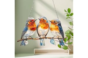 YUNBIAOSEN Stained Glass Window Hanging Bird 2D Stain Acrylic Panel Window Hanging Decor Gift for Women Mother's Day Christmas (15CM-Sparrow Bird)