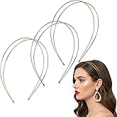 DOPENSPI 3PCS Metal Headband, Double Layer Headband for Women Silver Gold Rose Gold Thin Hair Band Simple Metal Headbands Elastic GoldHeadband Elegant Hairs Accessories for Women Girl All Hairstyle