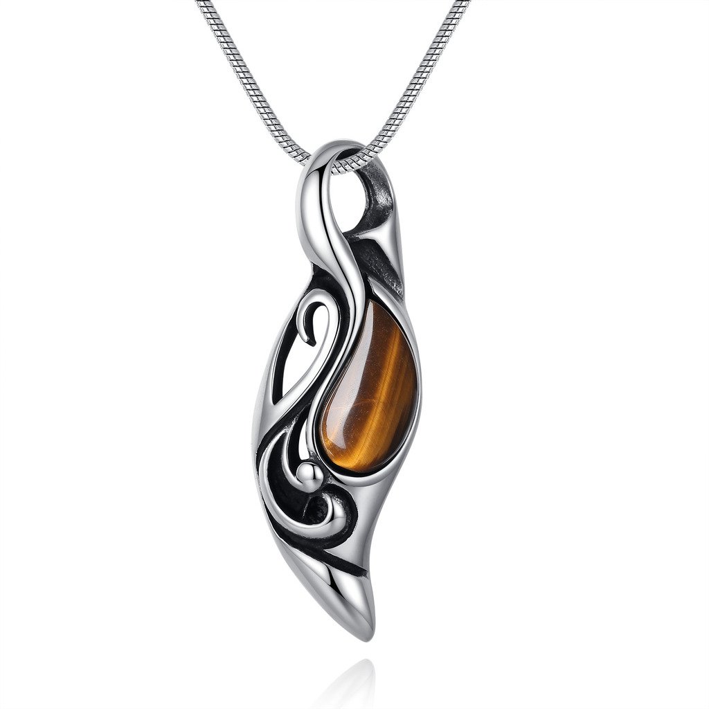 COAI Eyes of the Sun Stainless Steel Necklace Tiger Eye Necklace Crystal Necklace for Men 55cm