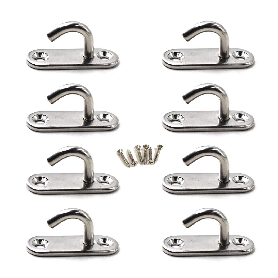 Flomore M5 Ceiling Hook Pad Eye Plate 305 Stainless Steel Wall Mount Hook Heavy Duty for Hanging (Pack of 8,Screws Included)