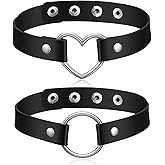 Quilax 2Pcs Heart Choker Necklace for Women, Black PU Leather Punk Necklace, Adjustable Gothic Choker Collar for Women Gothic Accessories