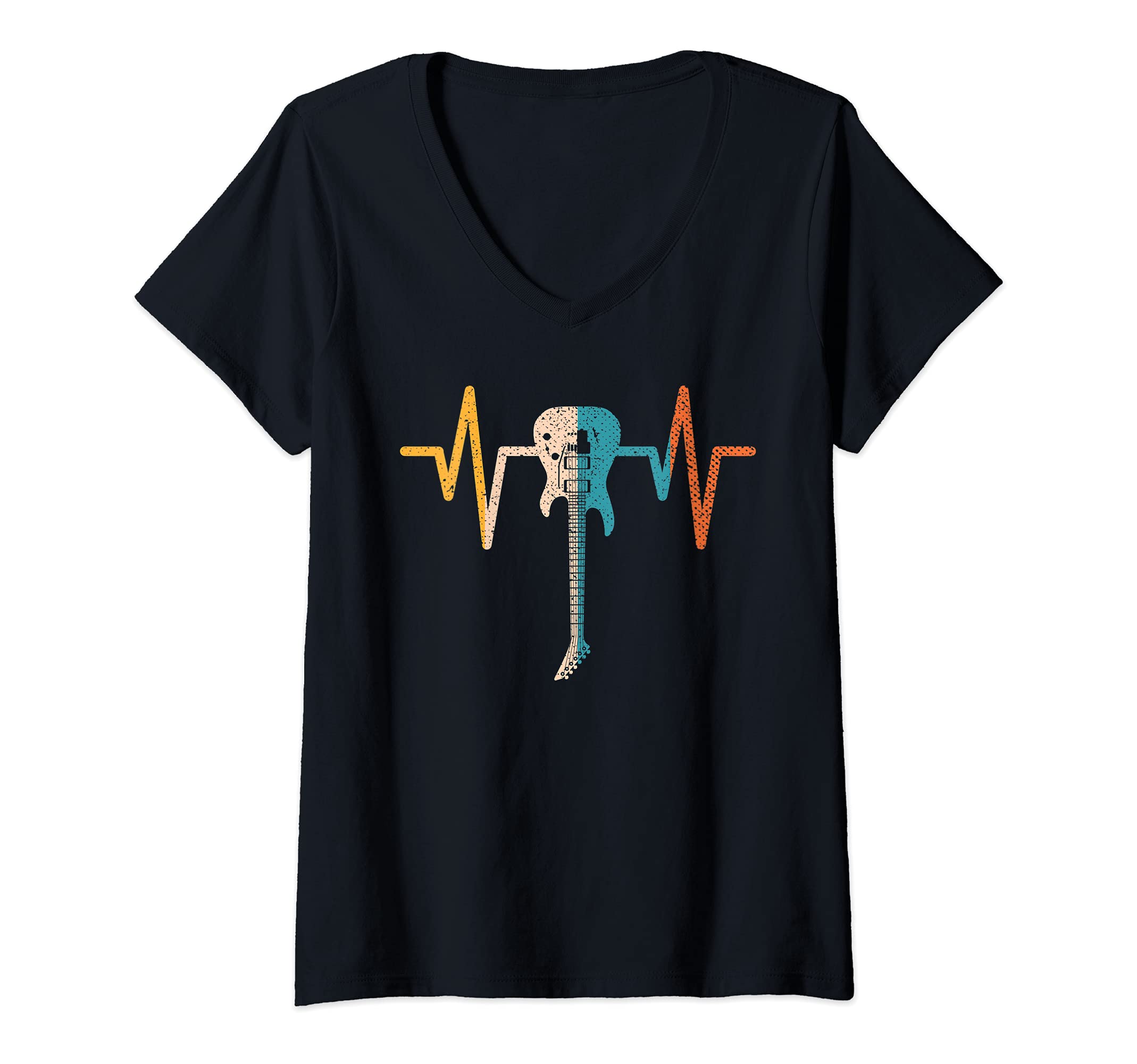 Womens Musical Instrument Guitar Player Heartbeat Guitarist Guitar V-Neck T-Shirt