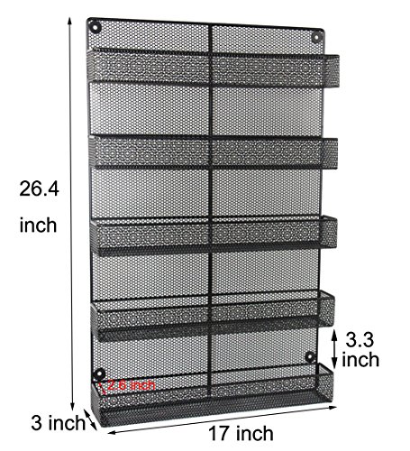 ESYLIFE 5 Tier Wall Mount Spice Rack Organizer Large Spice Storage Shelf - Made of Sturdy Punching Net, Black
