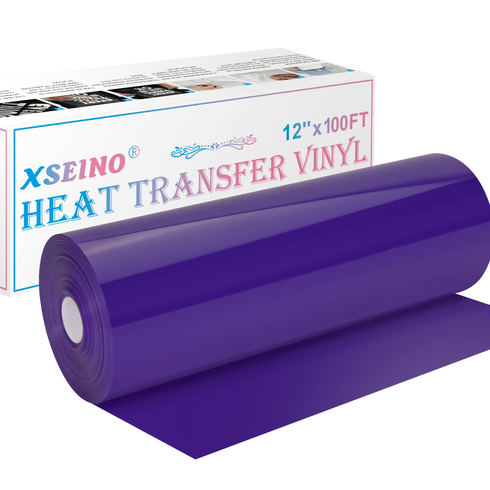 XSEINO Heat Transfer Vinyl - 12"x100FT Purple HTV with Teflon for Shirts, Iron-On Vinyl Roll for Cricut & Cameo Image