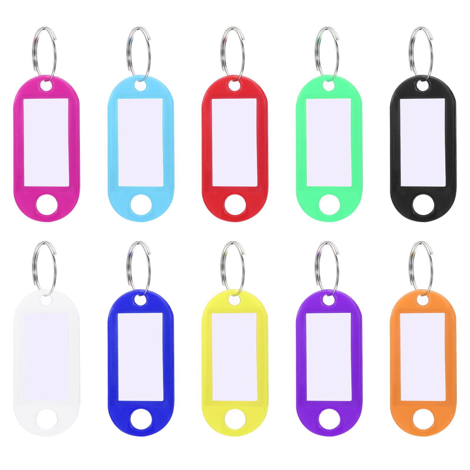 PATIKIL Plastic Key Tag, 250 Pack Key Identifiers with Split Ring Labels Window 47x20mm for Luggage Office Hotel, 10 Assorted Colors