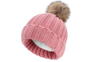 KidZain Kids Toddler Boy Girls Winter Ribbed Knit Toque Hat with Detachable Pompom Fleece Lined for Age 2-5