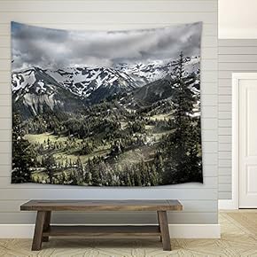 Nature Scenery with Trees and Mountain Peaks in The Background - Fabric Wall Tapestry Home Decor - 51x60 inches