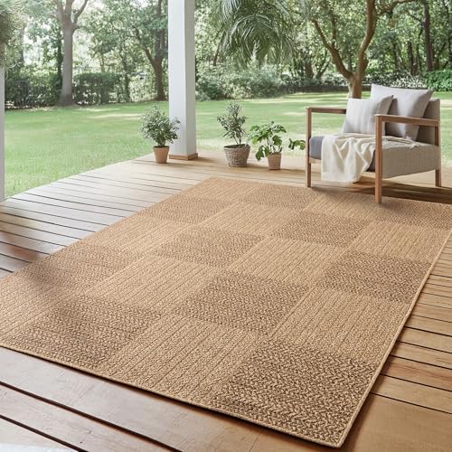 SIMPEX Indoor Outdoor Teppich Wetterfest- pflegeleicht im natürlichen Jute-Look, Sisal Teppich Wohnzimmer, Küche, Terrasse, Garten und Balkon, 200x290
