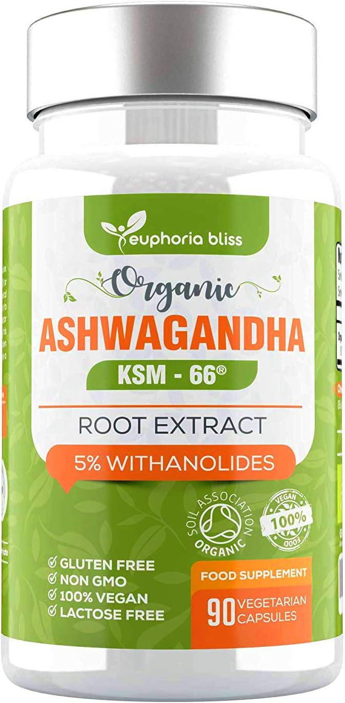 Ashwagandha Organic Vegan Capsules 600mg | 90 Pills | Certified Organic by Soil Association | Ashwagandha KSM-66 | 100% Natural Ashwanghanda Supplement Ayurveda Withania Somnifera | Made in UK