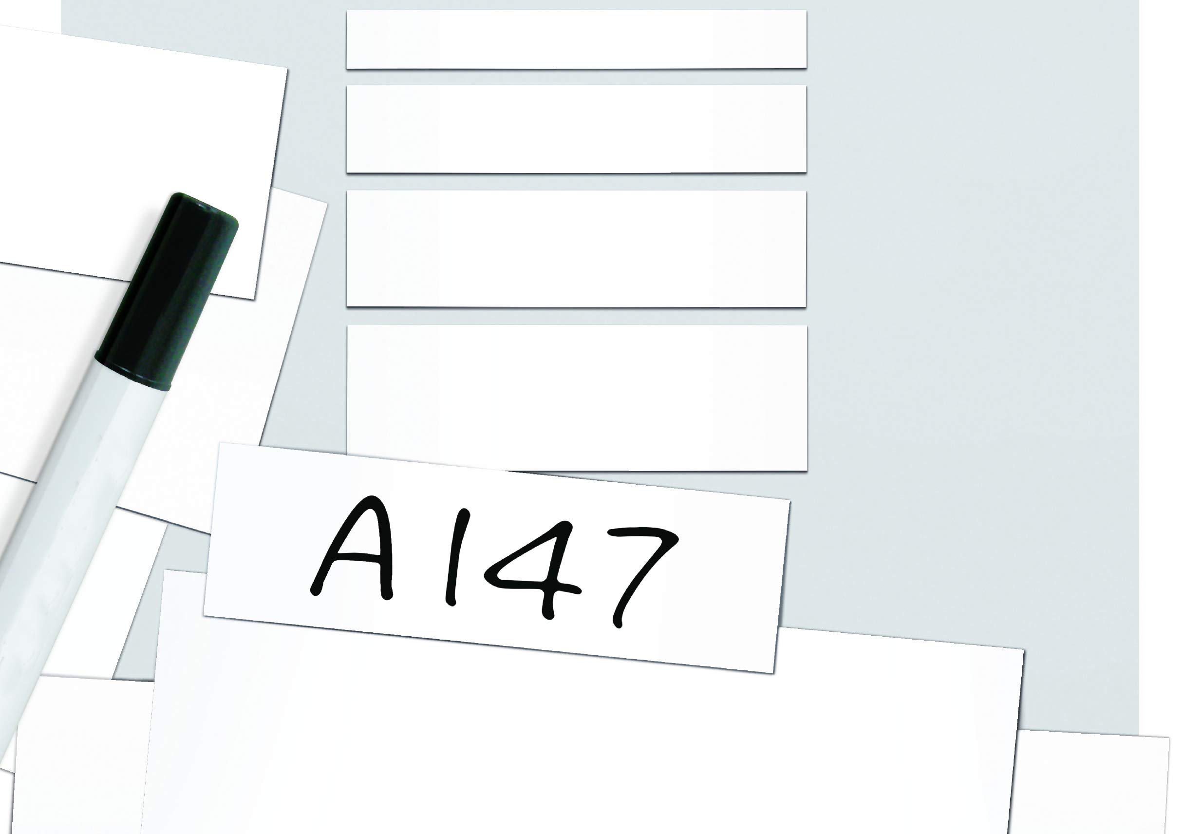 Magnetic Easy Wipe Location Markers, Dry Erase Magnetic Labels, Reusable Magnets to Write On - White - H.50 x W.150mm - Pack of 100