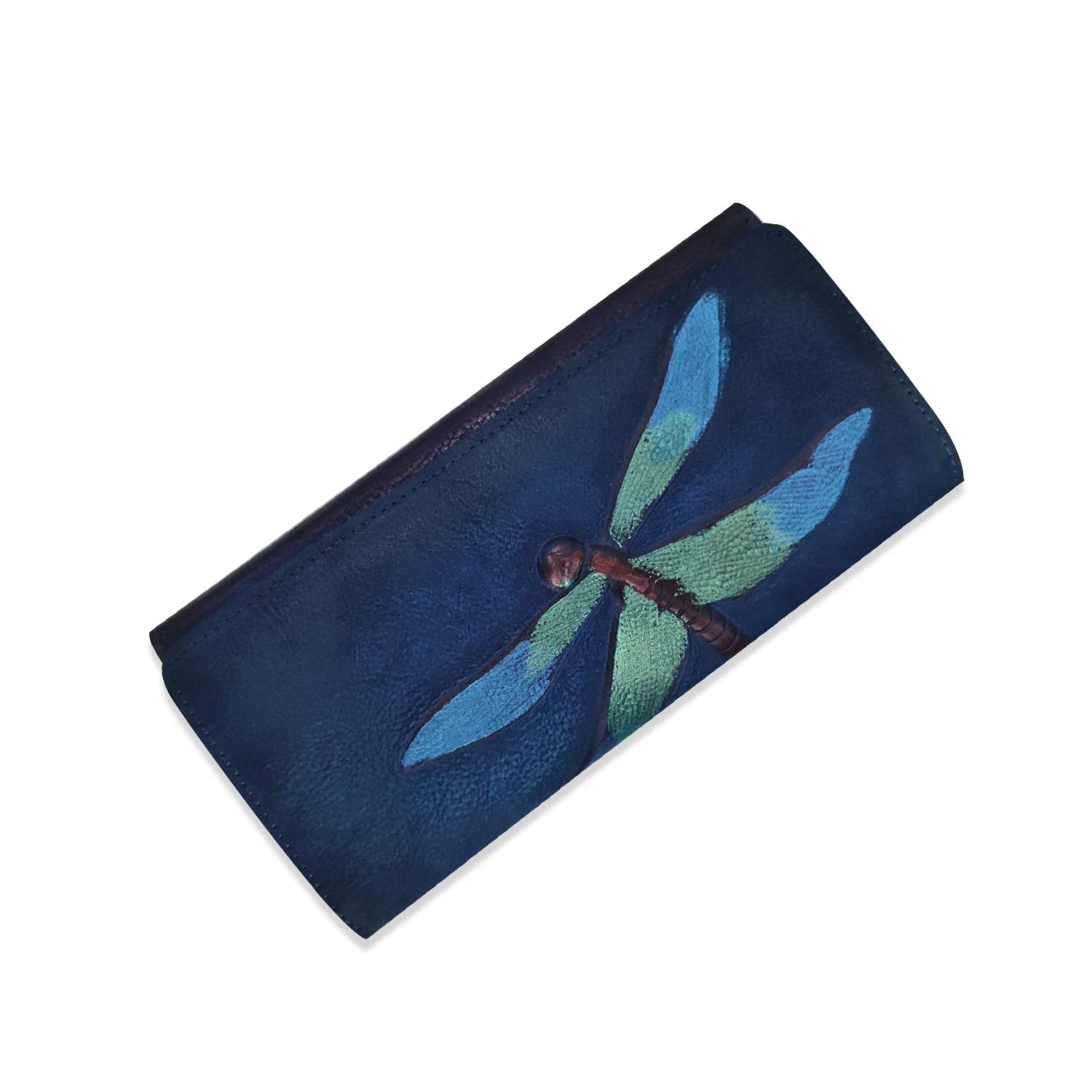 FANDARE Women's Wallet Purse Leather Clutches Evening Handbags Card Cases Holders & Money Organizers Lady Dragonfly Wallet for Party,Travel,Walking, Shopping Dark Blue