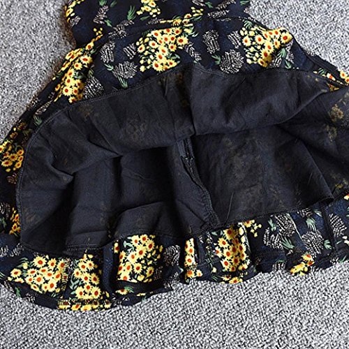 Fabal 2PCS Toddler Kids Baby Girl Outfit Clothes Chiffon Floral Vest Dress Sun Hat Set (3T, Black) - Thumbnail 5