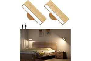 DetarZinLED Battery Operated Wall Sconces Set of 2,Rechargeable Wall Lights Wood,Stick On Wall Lights for Bedroom,Wall Mounted Bedside Reading Lamps Dimmable,Battery Powered Wall Lamp for Bedroom
