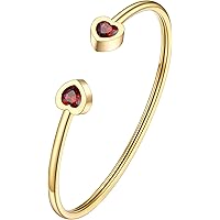 PROSTEEL Birthstone Bracelets for Women, Jan-Dec, Gold Plated Stainless Steel Heart Bangle Cuff, Fit Wrist from 5.5''-7'' in 