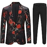 Cloudstyle Mens 2 Piece Floral Dress Suit One Button Dinner Tuxedo Jacket & Pants