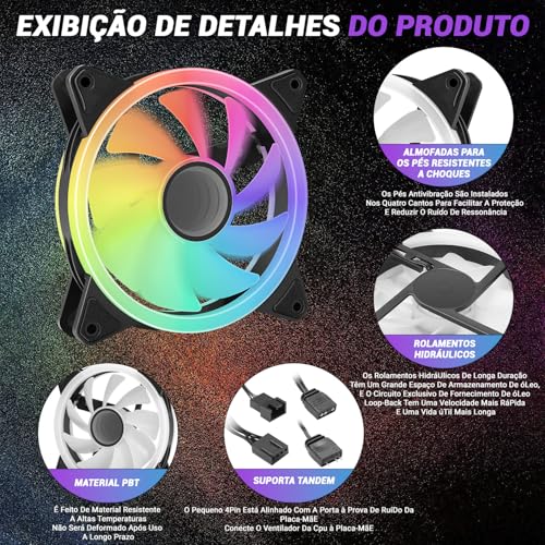 Kit 5 Ventoinhas, Fan 120Mm, Ventoinha 120Mm, Cooler Pc Rgb, Ventoinhas 120 Mm, Kit Fans, Kit Fan Argb, Ventoinha Pc 120 Mm, Fans Argb