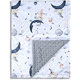 Donsonny Baby Blankets for Unisex Boys Girls, Super Soft Nursery Minky Blankets, 30 x 40 inch Outer Space Printed Bed Throws Newborn (Planet Fox)
