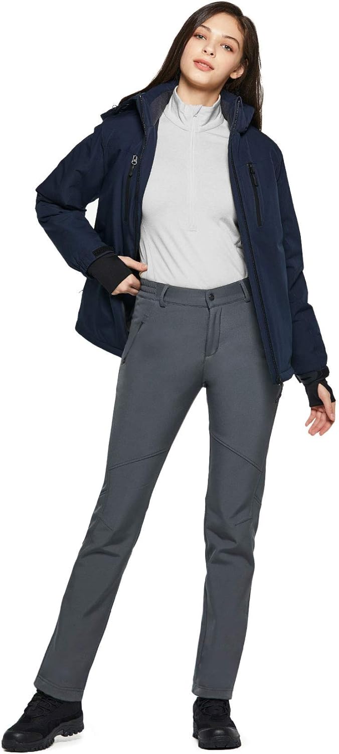 TSLA Women's Softshell Hiking Pants, Fleece Lined Water Repellent Winter Pants, Insulated Work Outdoor Pants for Cold Weather : Clothing