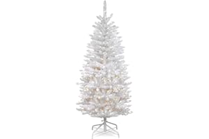 National Tree Company Artificial Pre-Lit Slim Christmas Tree, White, Kingswood Fir, White Lights, Includes Stand, 4.5 Feet