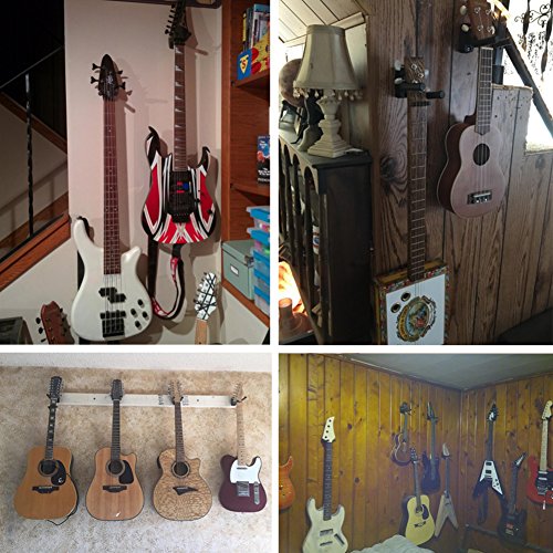 Guitar Wall Hangers Stands , KUYOU Set of 2 Guitar Hangers with One Pick Keep Hook Holder Wall Mount Fits all size Guitars
