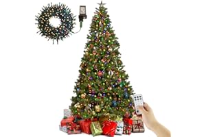 Juegoal 6 Foot Artificial Christmas Tree(NOT Pre-Strung), with 300 LED Warm White & Color Changing Lights, Fake Xmas Tree with Metal Legs, 850 Tips