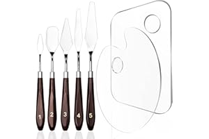 Set of 7, Acrylic Paint Palette and Palette Knife Painting SourceTon 2 Pieces with Thumb Hole Clear Paint Pallet and 5 Stainless Steel Wooden Handle Spatulas for Painting
