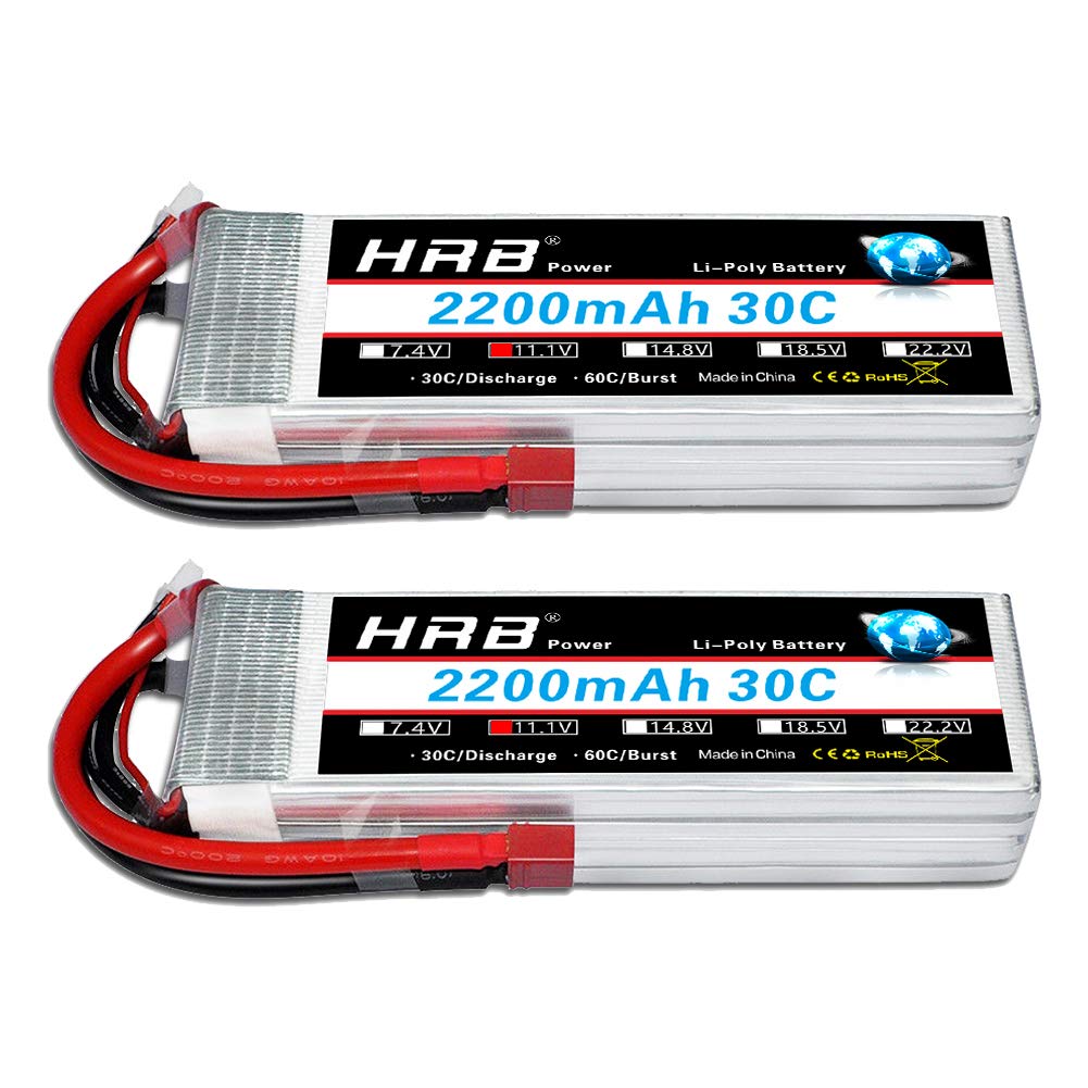 HRB 2PCS 11.1V 2200mAh 3S 30C Lipo Battery with Deans Plug for RC Car Boat Truck Heli Airplane Quadcopter Helicopter Multi-Motor Hobby DIY Parts
