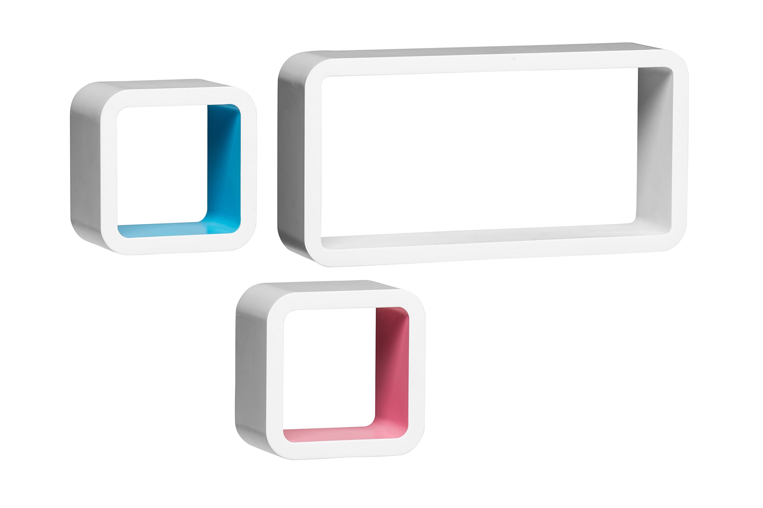 Premier Housewares Wall Cubes - White/Pink/Blue, Set of 3, H22 x W43 x D10 cm