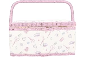 Fabric Craft Storage Box, Vintage Blue Polyester Cloth Household Sewing Organizer with Double Layer PP Tray Adjustable Handle