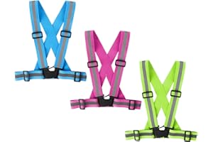 Famnosta Running Reflective Vest Gear 3 Pack, Adjustable Safety Vest High Visible Reflective Belt Straps Night Walking Vest