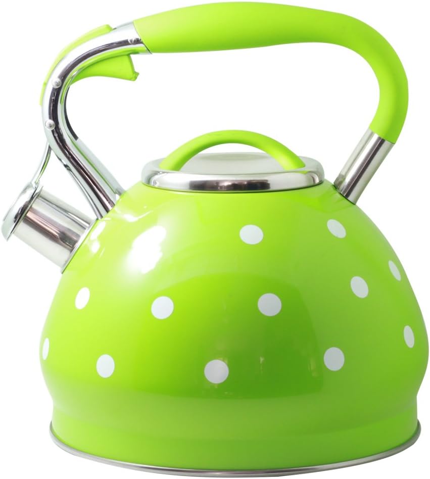 Riwendell 3.2 Quart Whistling Tea Kettle Stainless Steel Dot Print StoveTop Teapot (GS-04517CFY-3.0L-Green)