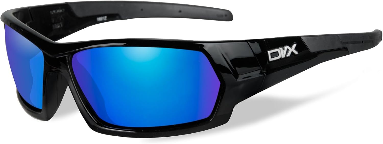 DVX Next ANSI Z87.1 Blue Mirror Lenses/Gloss Black Frame (OSHA Compliant Safety Glasses) at
