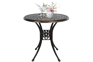 PATIO-IN 30.31" Outdoor Patio Dining Table, Cast Aluminum Patio Bistro Table, Round Patio Metal Table, Patio Furniture Set with 2.36" Umbrella Hole for Balcony Lawn Garden Backyard