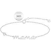 Mama Bracelet for Women 925 Sterling Silver 18K Gold Plated Mom Bracelet for Women with Simple Dainty Mama Initial Bracelets for New Mom Trendy Mother Birthday Christams Day Jewelry Gift from Daughter Husband