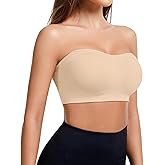 Miguofan Strapless Bra for Women Wireless Padded Bandeau Bra Seamless Non-Slip Silicone Tube Top Push Up Bralette