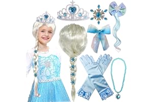 YOSBABE Princess Wig Braid with Tiara Necklace Gloves Princess Dress Up Costume Cosplay Accessories for Kids Girls