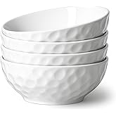 HOMBENE Ceramic Serving Bowls, 6.3 Inch, Set of 4, White, Porcelain, Modern, Oven & Microwave Safe, 25.7 oz Capacity