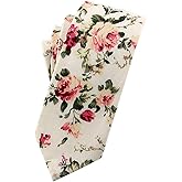 Mantieqingway Men's Cotton Printed Floral Neck Tie Skinny Tie