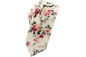 Mantieqingway Men's Cotton Printed Floral Neck Tie Skinny Tie