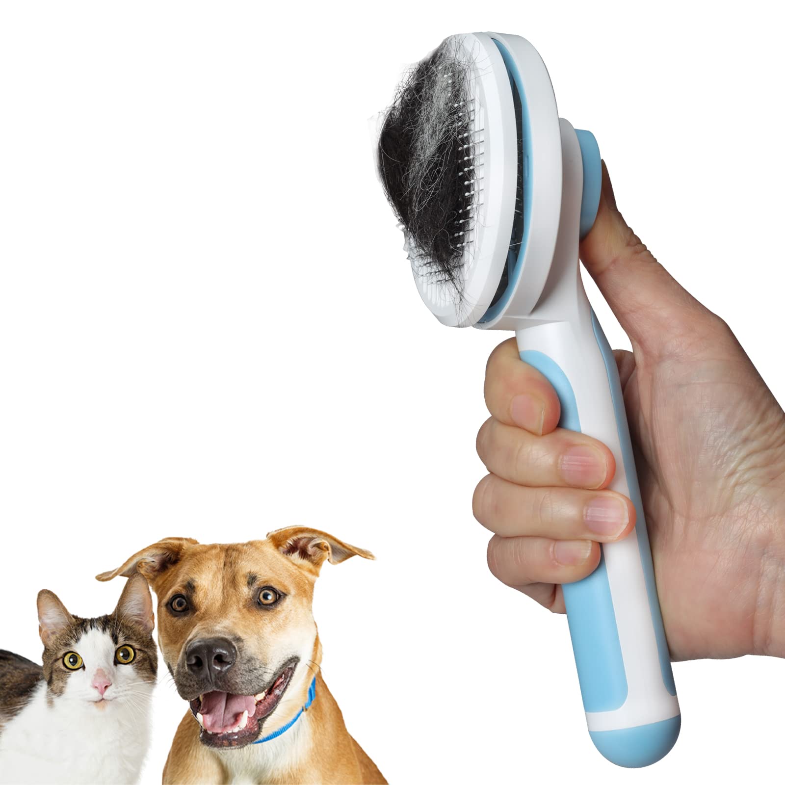 Pawsupply Dog Brush & Cat Brush + FREE Pet Hair Remover, Self Cleaning Pet Grooming Brush, Daily Use to Clean Loose Fur & Dirt, Great for Dogs and Cats With Medium Long Hair