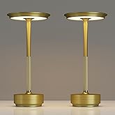 TBBGA 2 Pack Rechargeable Cordless Table Lamps, Portable 5000mAh Battery Table Light, 3 Color Stepless Dimming LED Table Light with Memory Function, for Outdoor/Dinner/Patio/Restaurant.(Gold)