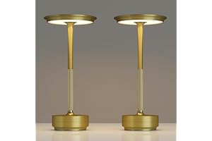 TBBGA 2 Pack Rechargeable Cordless Table Lamps, Portable 5000mAh Battery Table Light, 3 Color Stepless Dimming LED Table Light with Memory Function, for Outdoor/Dinner/Patio/Restaurant.(Gold)