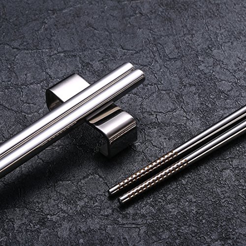 image for DEVICO 10-Pairs Metal Steel Chopsticks 18/10 Stainless Steel Flatware 