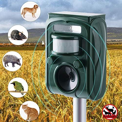 DBoer Cat Repellent Outdoor Waterproof Ultrasonic Animal Repellent Solar Battery Operated Electronic Cat Fox Dog Squirrel Bird Deterrent for Garden Yard Field Farm Glassland
