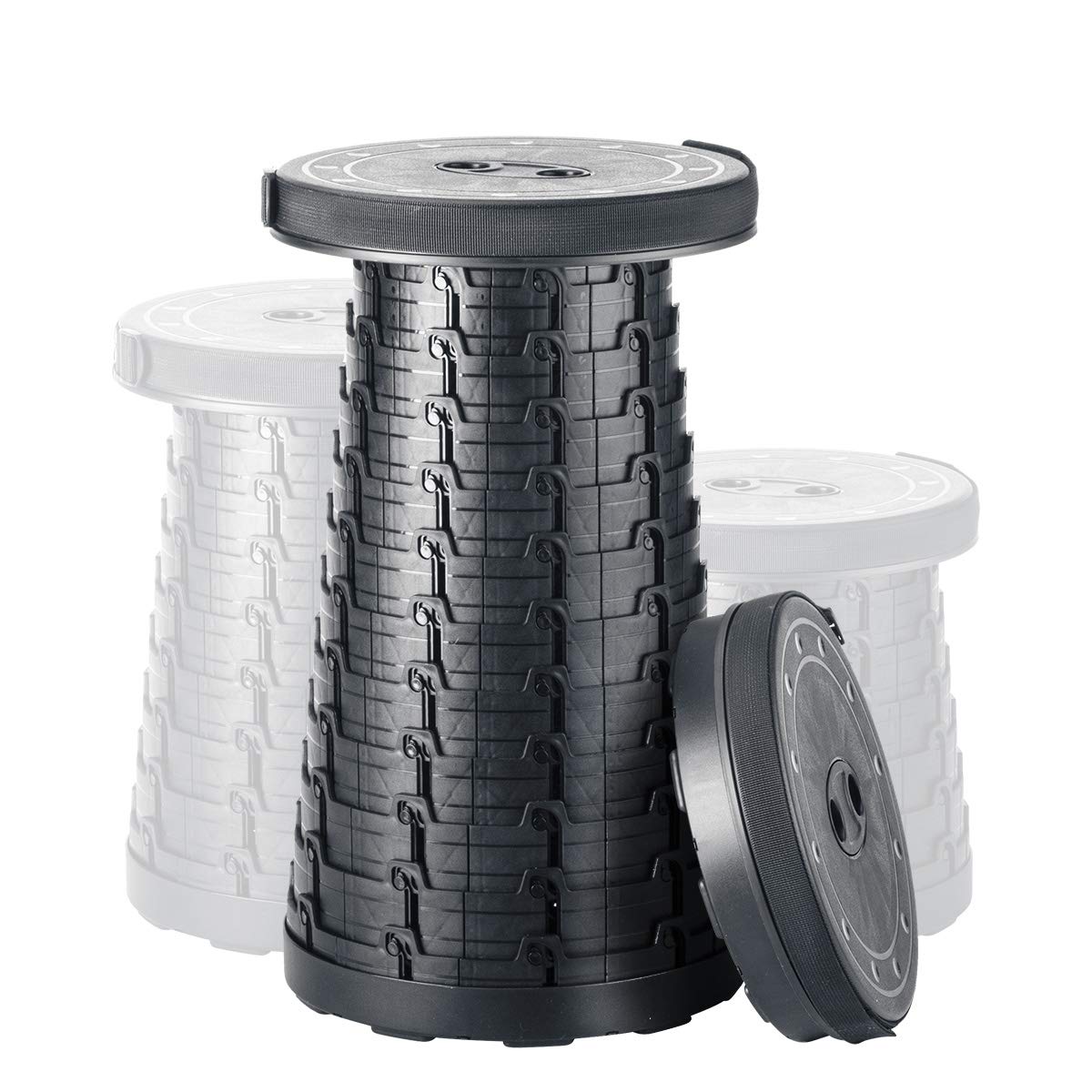 Booxihome Portable Telescopic Stool, 4th Generation Folding Stool Camping Lightweight Stool Seat for Outdoor Camping BBQ Fishing Hiking Gardening Indoor, Maximum Load 400 lbs (Black)