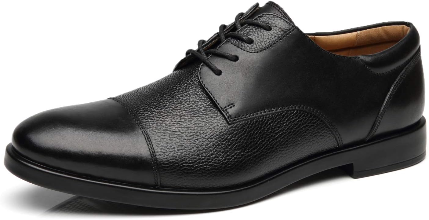 La Milano Mens Wide Width Cap Toe Leather Lace-up Oxford Comfortable Formal Extra Wide Dress Shoes EEE