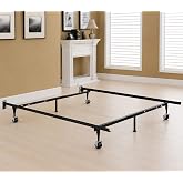 Kings Brand Furniture Adjustable Metal Bed Frame with Locking Wheels, Fits Twin, Twin XL, Full, Full XL &amp; Queen Mattresses, 6-Leg Heavy-Duty Steel Support, Headboard Compatible, Black