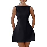 YMDUCH Women's Sexy Sleeveless Crew Neck Backless A-line Party Short Mini Dress