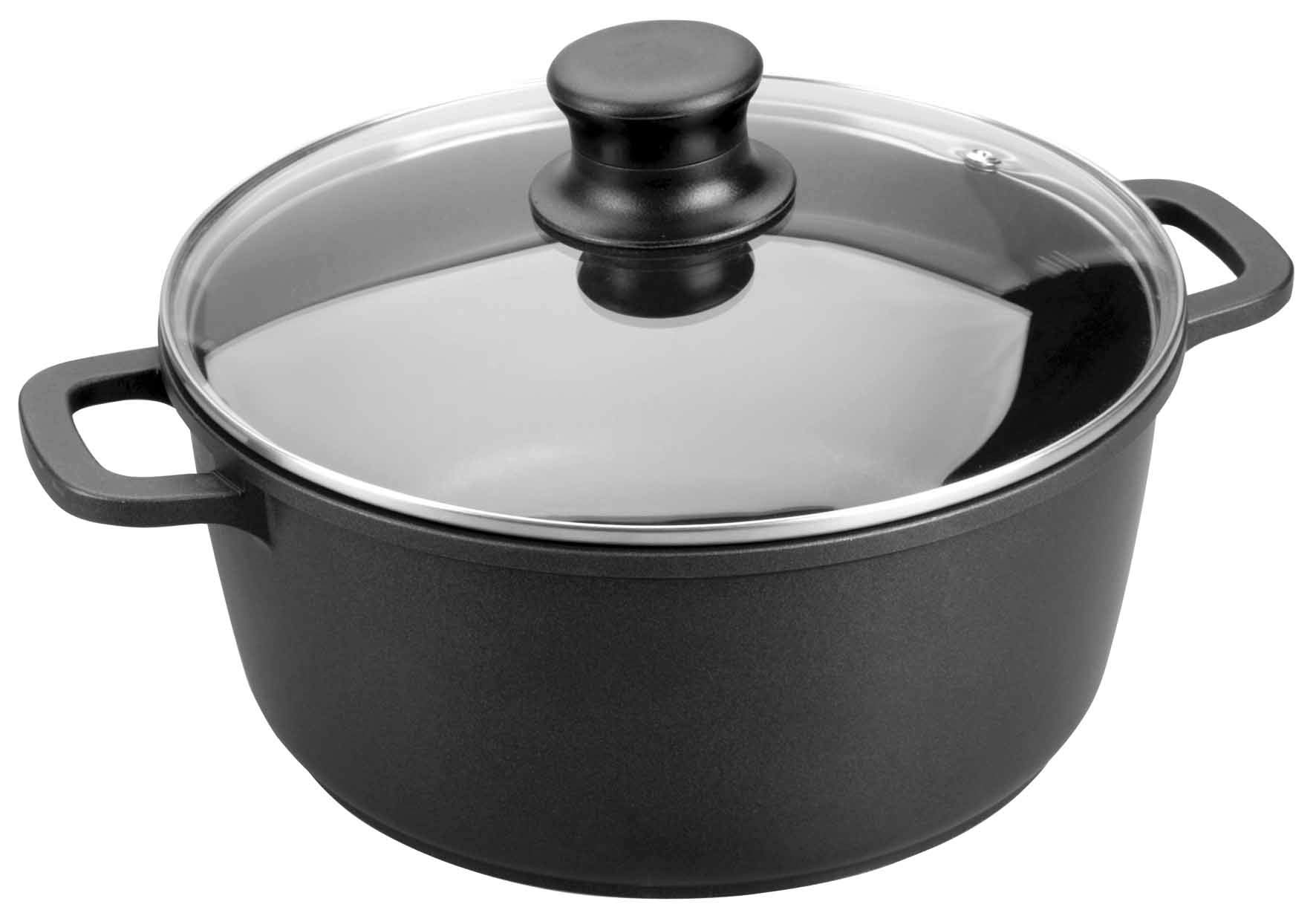 Lacor 25820 Cast Aluminium Round Glass Casserole, 20 cm, Black